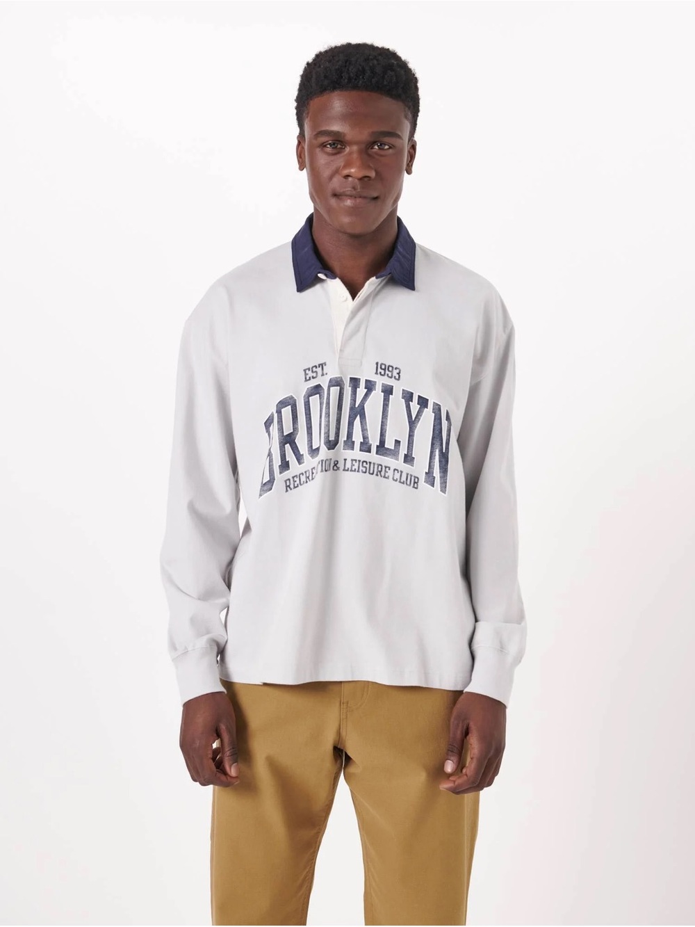 Abercrombie & Fitch Light Gray Rugby Polo with Navy Collar